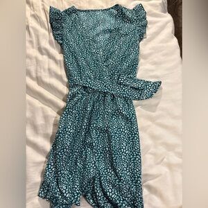 Teal and White Patterned Dress